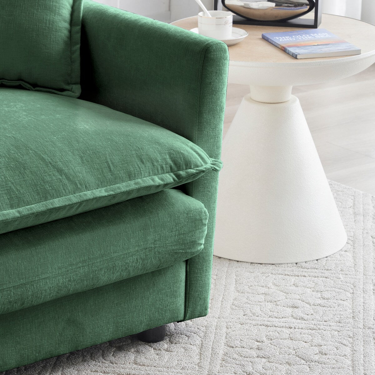 Armless Deep Seat 2 Seater Chenille Fabric Sofa