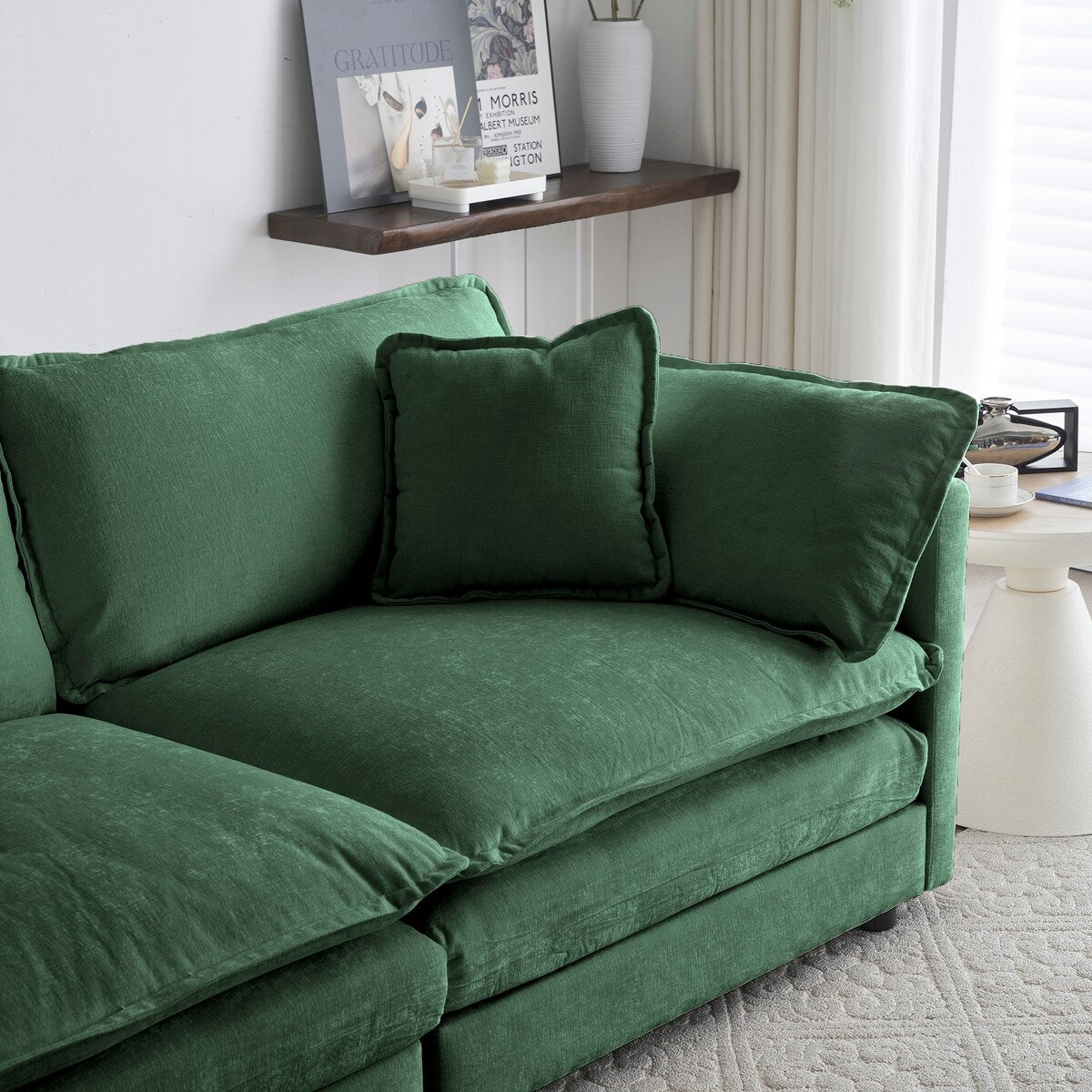 Armless Deep Seat 2 Seater Chenille Fabric Sofa