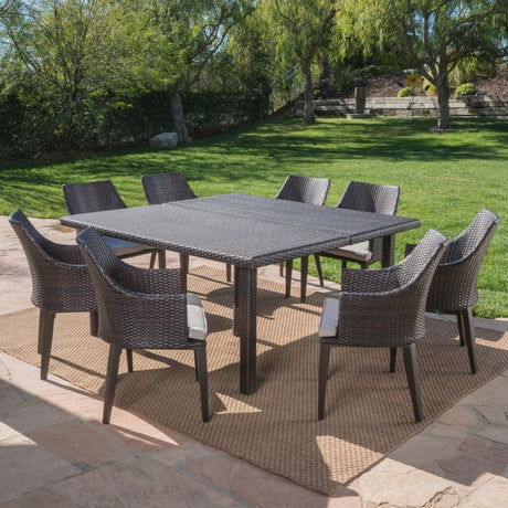 Arnell Outdoor 9-piece Square Wicker Dining Set with Cushions by Christopher Knight Home