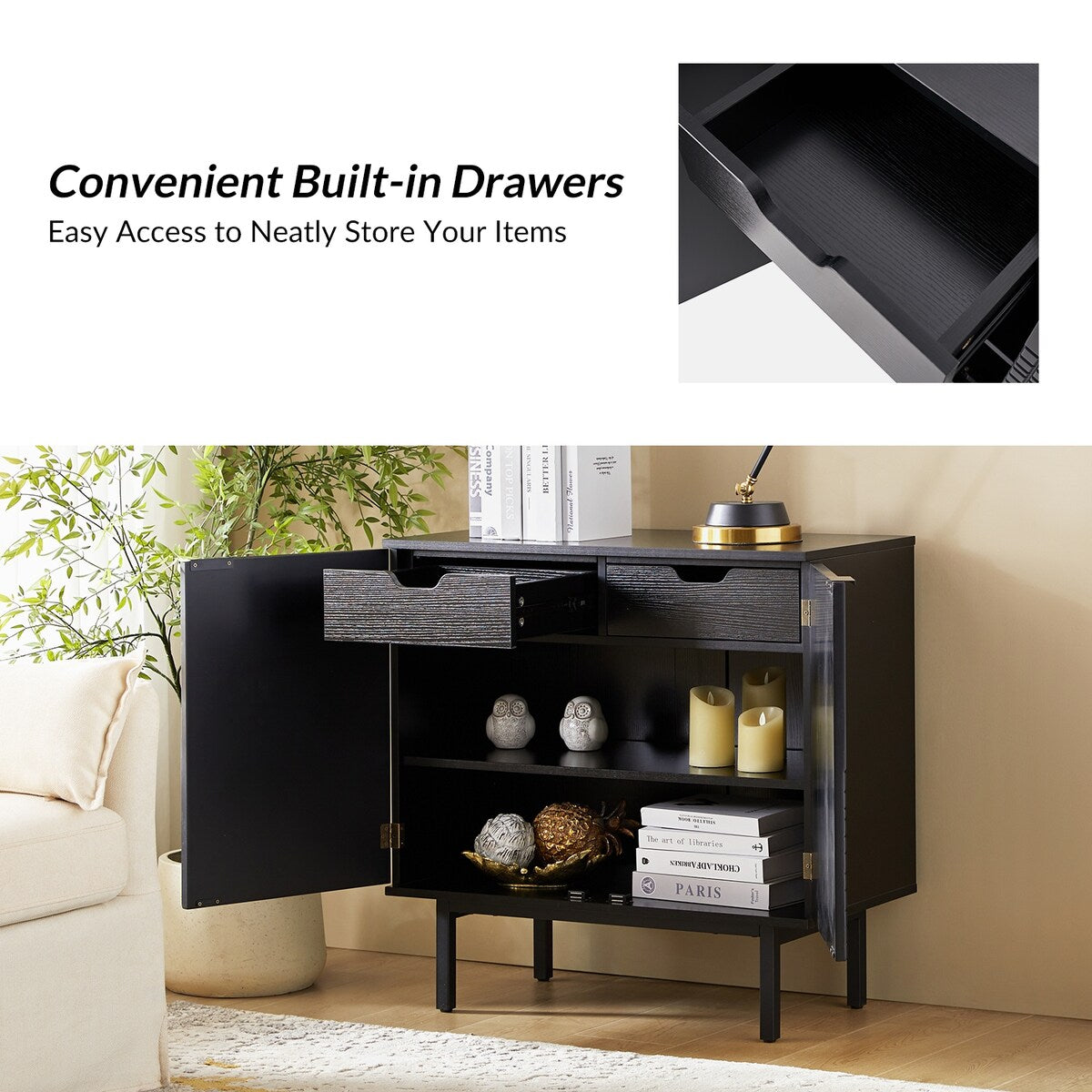 Arnold Modern 30"Tall 2 Door Accent Cabinet with Metal Leg by HULALA HOME