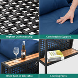 Arpil Wicker Loveseat Set with Plastic Wood Table Dining Set Navy Cushion