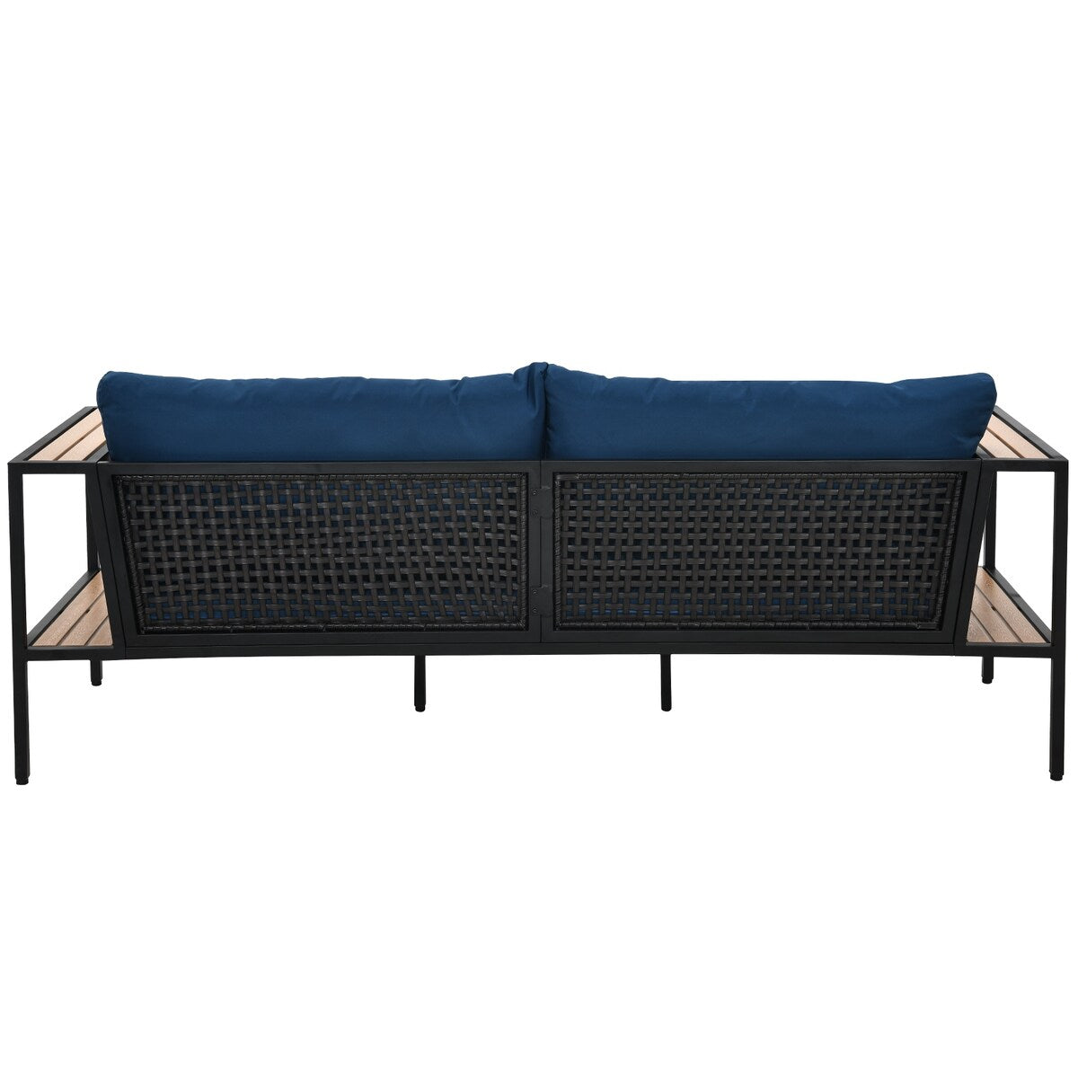 Arpil Wicker Loveseat Set with Plastic Wood Table Dining Set Navy Cushion