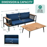 Arpil Wicker Loveseat Set with Plastic Wood Table Dining Set Navy Cushion