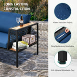 Arpil Wicker Loveseat Set with Plastic Wood Table Dining Set Navy Cushion