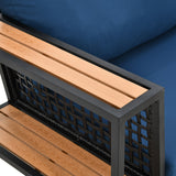 Arpil Wicker Loveseat Set with Plastic Wood Table Dining Set Navy Cushion