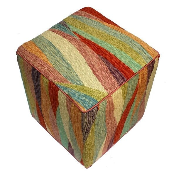 Arshs Cortney Ivory/Rust Kilim Upholstered Handmade Ottoman(16"x16"x18")