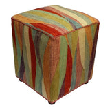 Arshs Cortney Ivory/Rust Kilim Upholstered Handmade Ottoman(16"x16"x18")