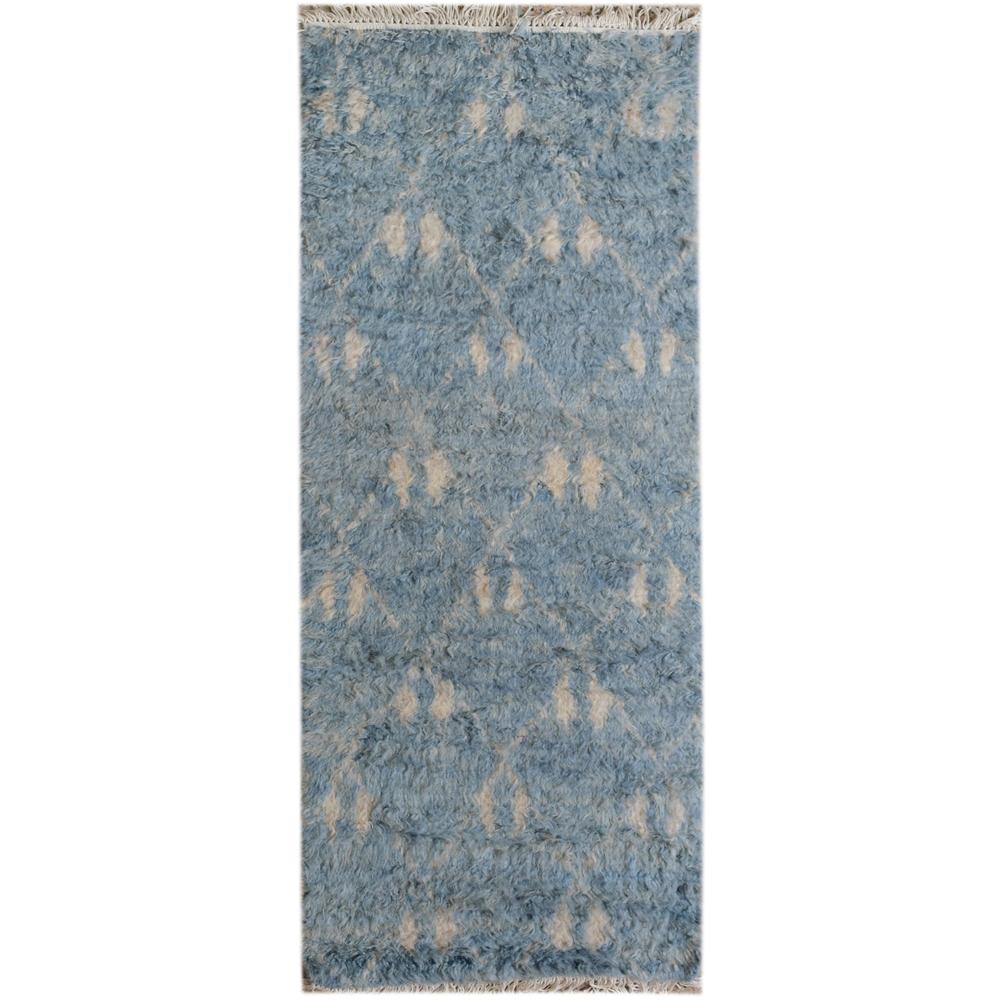 Arshs Moroccan Arya Horacio Blue/Ivory Wool Runner (2'7 x 6'6) - 2 ft. 7 in. x 6 ft. 6 in.