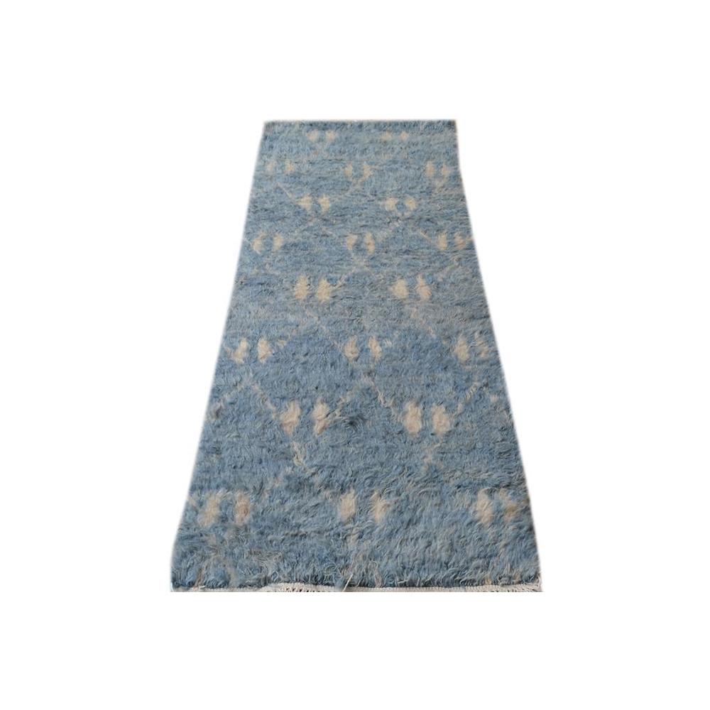 Arshs Moroccan Arya Horacio Blue/Ivory Wool Runner (2'7 x 6'6) - 2 ft. 7 in. x 6 ft. 6 in.