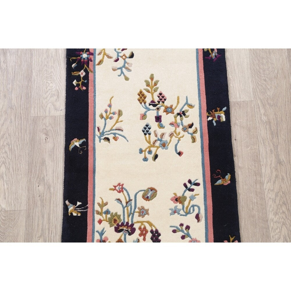 Art Deco China Transitional Floral Hand Made Wool Small Area Rug - 3'11" x 2'1"
