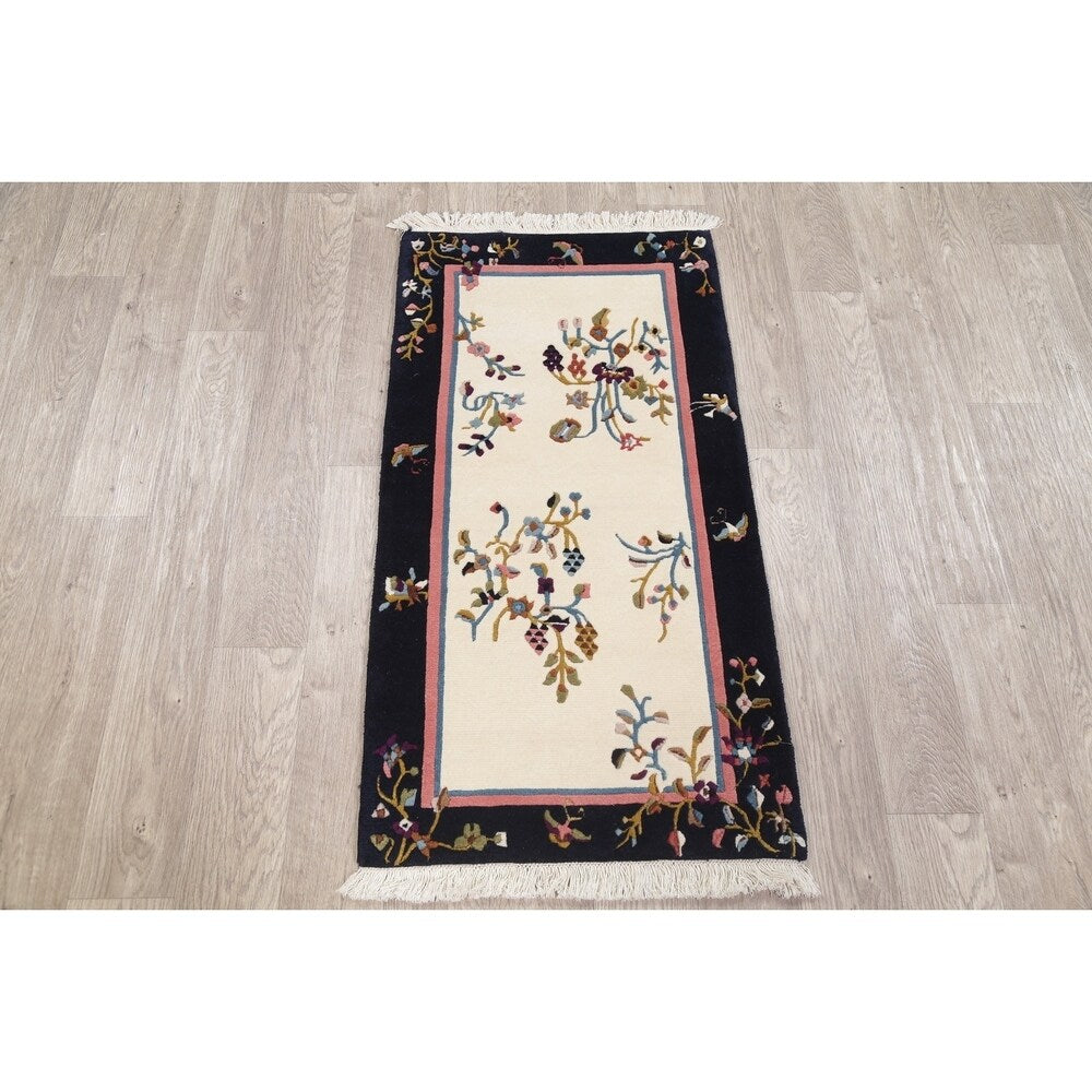 Art Deco China Transitional Floral Hand Made Wool Small Area Rug - 3'11" x 2'1"