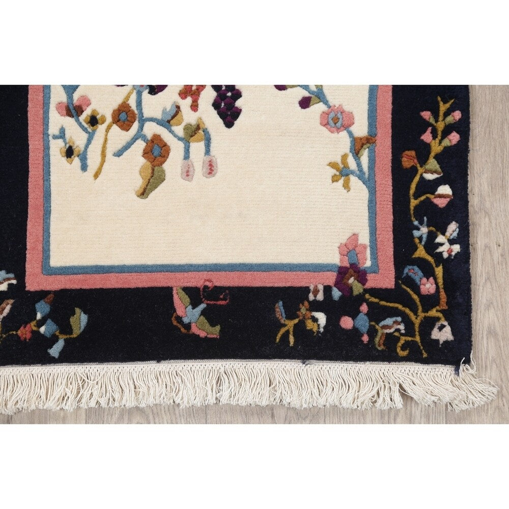 Art Deco China Transitional Floral Hand Made Wool Small Area Rug - 3'11" x 2'1"