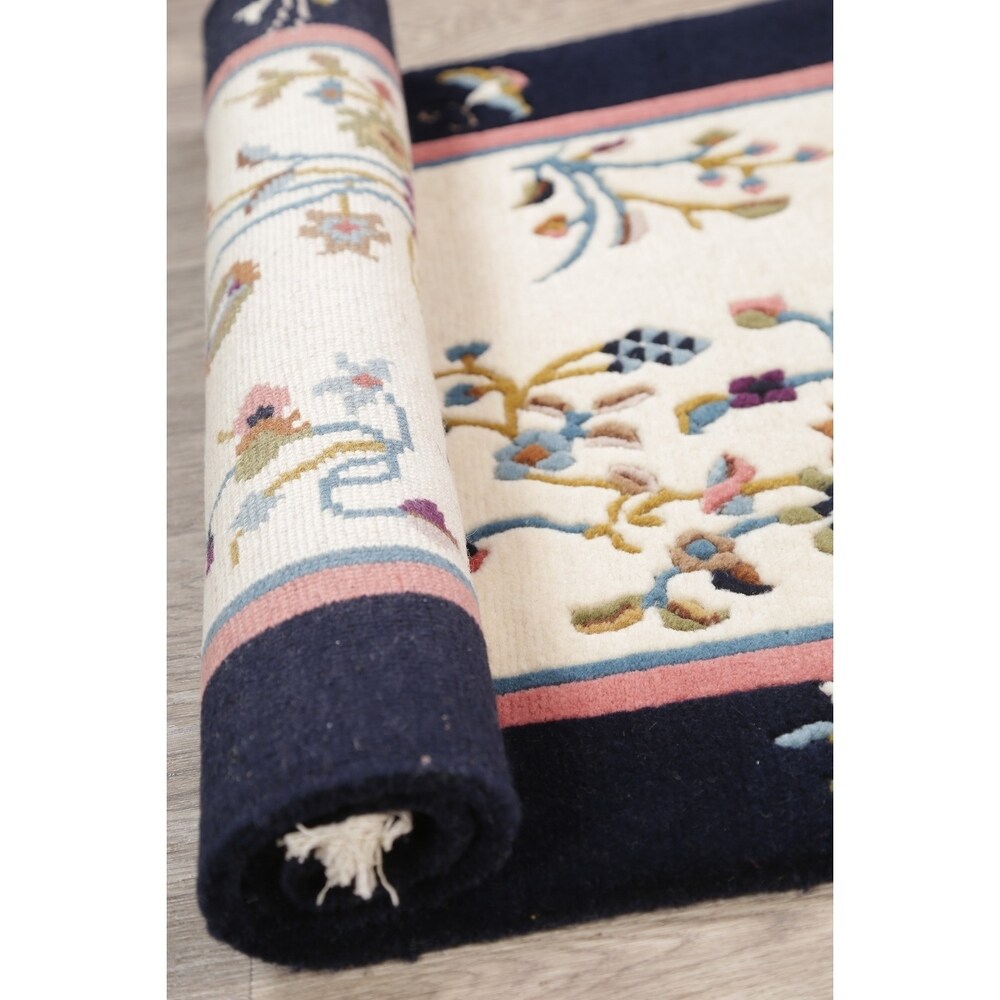 Art Deco China Transitional Floral Hand Made Wool Small Area Rug - 3'11" x 2'1"