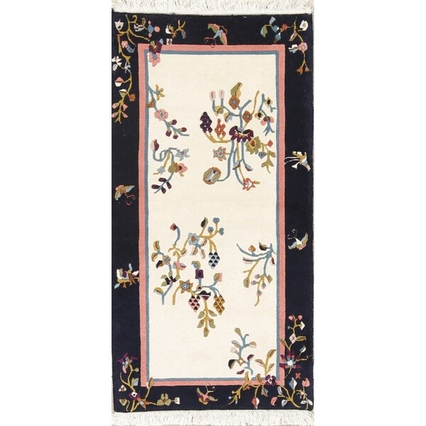 Art Deco China Transitional Floral Hand Made Wool Small Area Rug - 3'11" x 2'1"
