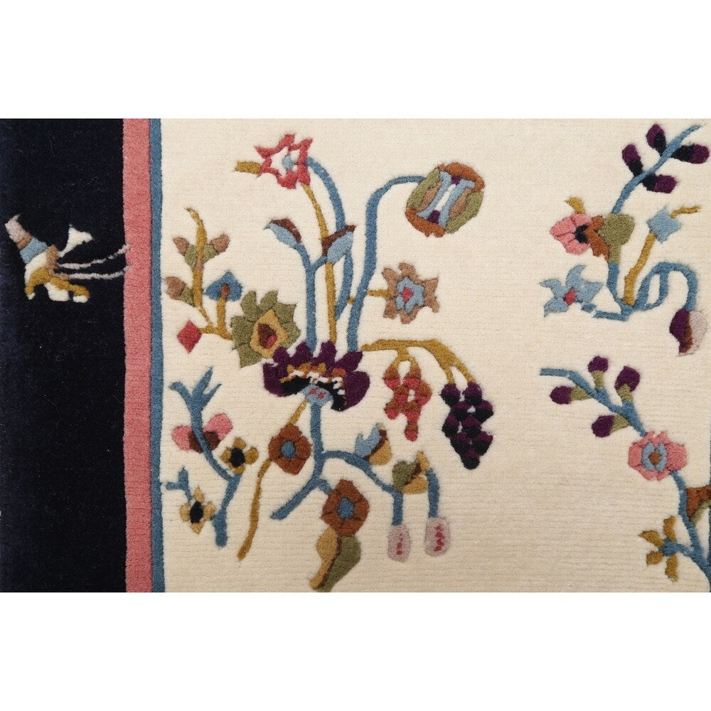 Art Deco China Transitional Floral Hand Made Wool Small Area Rug - 3'11" x 2'1"