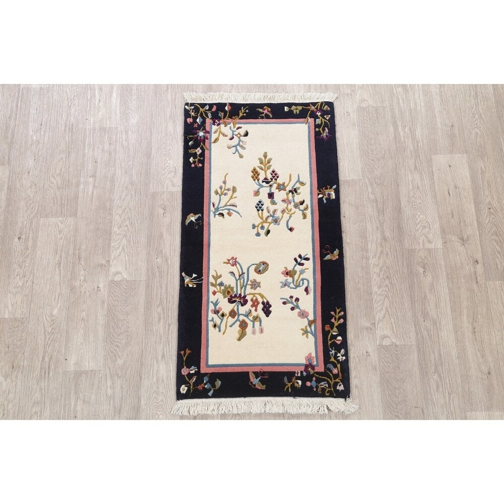 Art Deco China Transitional Floral Hand Made Wool Small Area Rug - 3'11" x 2'1"