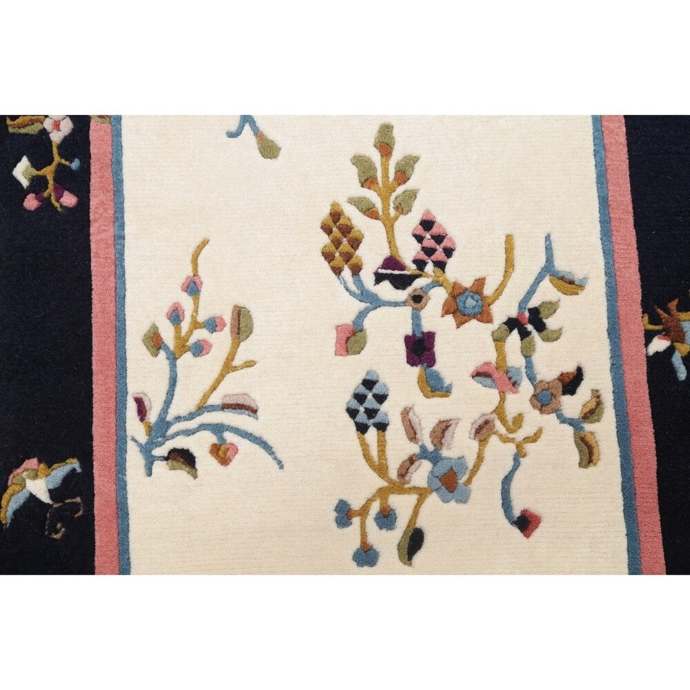 Art Deco China Transitional Floral Hand Made Wool Small Area Rug - 3'11" x 2'1"