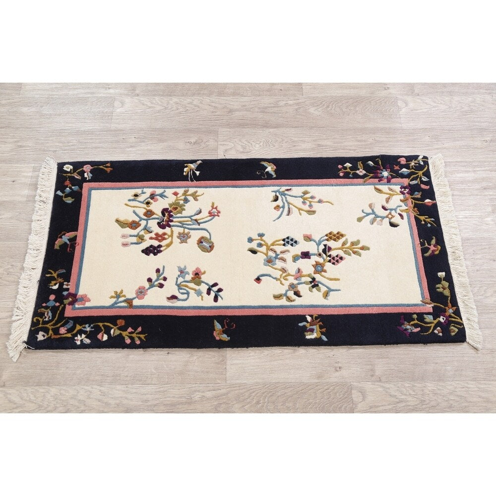 Art Deco China Transitional Floral Hand Made Wool Small Area Rug - 3'11" x 2'1"