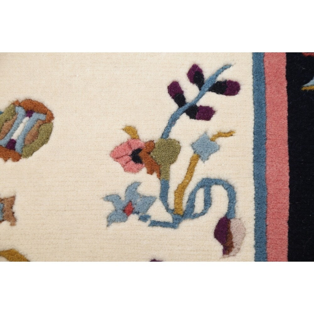 Art Deco China Transitional Floral Hand Made Wool Small Area Rug - 3'11" x 2'1"