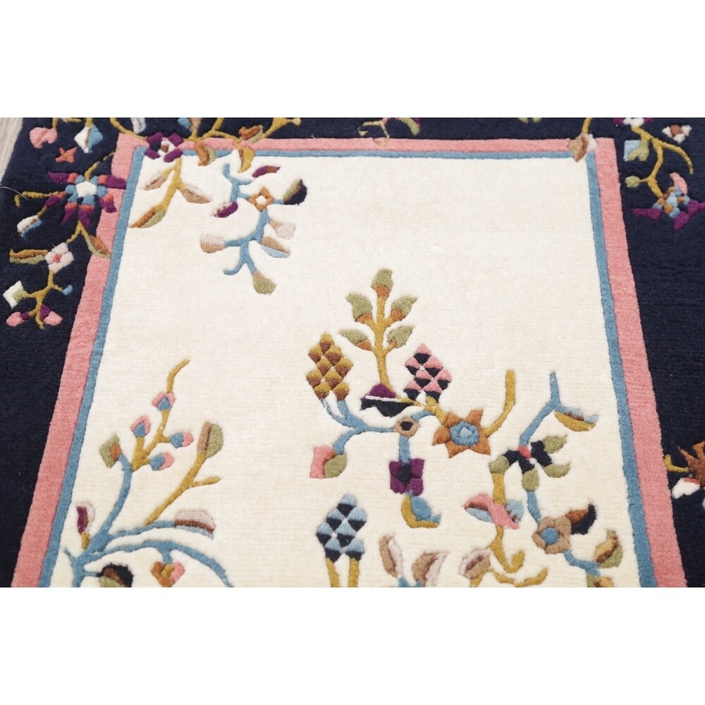 Art Deco China Transitional Floral Hand Made Wool Small Area Rug - 3'11" x 2'1"
