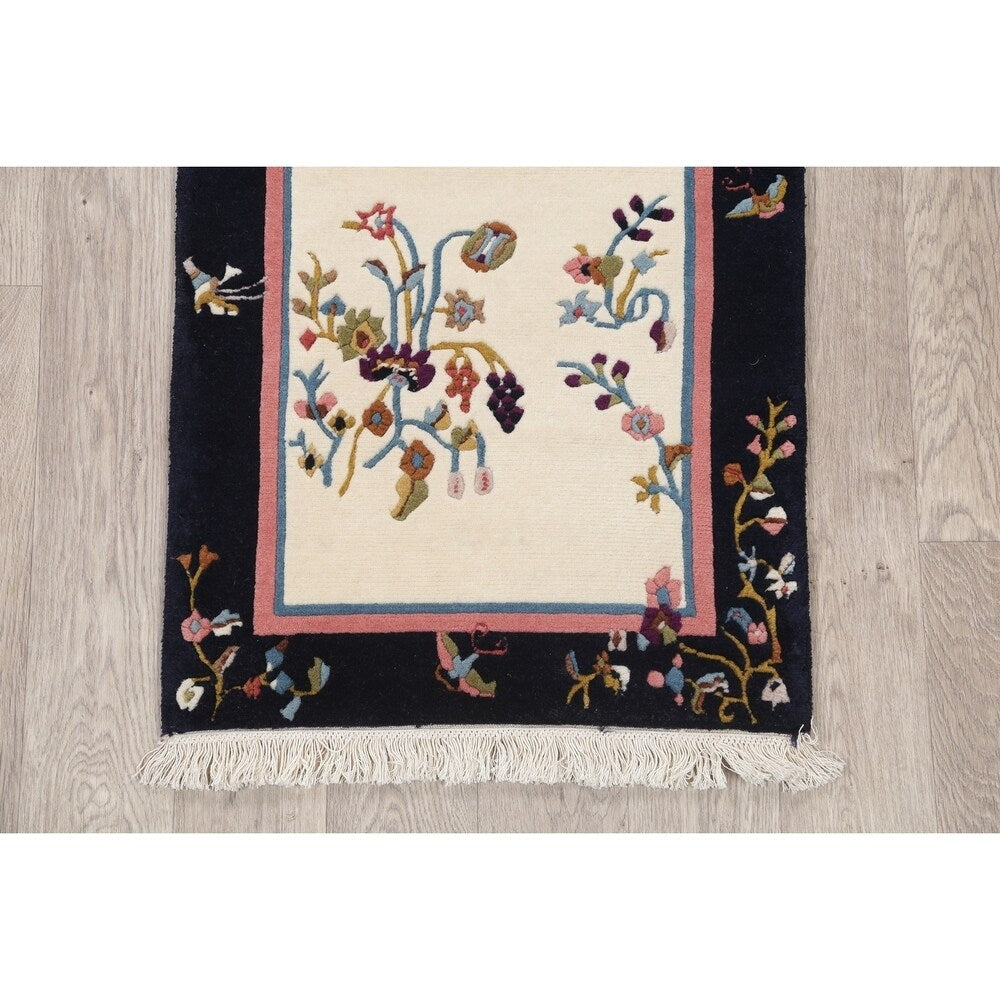 Art Deco China Transitional Floral Hand Made Wool Small Area Rug - 3'11" x 2'1"
