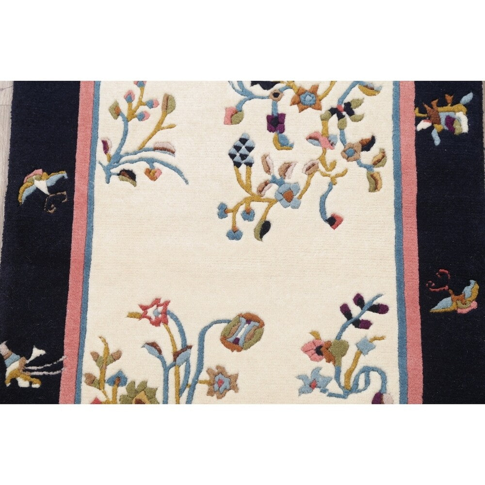 Art Deco China Transitional Floral Hand Made Wool Small Area Rug - 3'11" x 2'1"