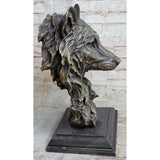 Art Deco Marble Bronze Sculpture Statue Wolf Head Bust Wild Life Garden Figurine
