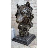 Art Deco Marble Bronze Sculpture Statue Wolf Head Bust Wild Life Garden Figurine