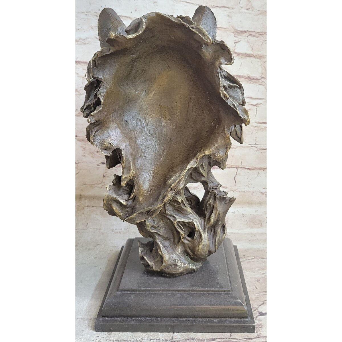 Art Deco Marble Bronze Sculpture Statue Wolf Head Bust Wild Life Garden Figurine