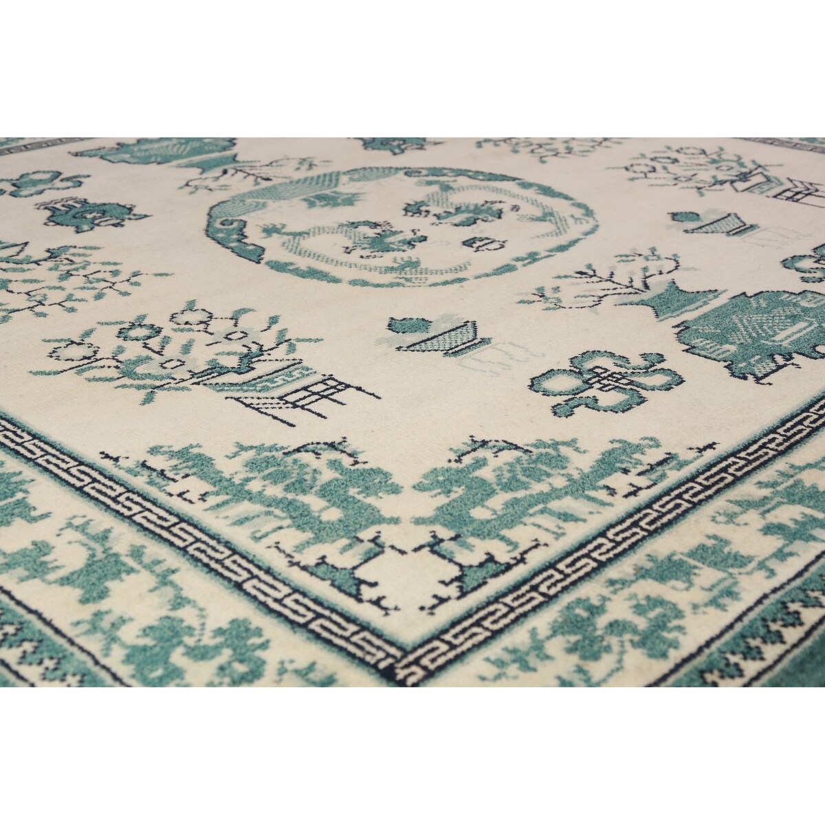 Art Deco Oriental Square Rug Handmade Wool Carpet - 8'1" x 7'11"