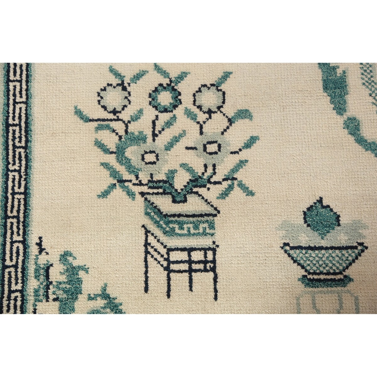 Art Deco Oriental Square Rug Handmade Wool Carpet - 8'1" x 7'11"