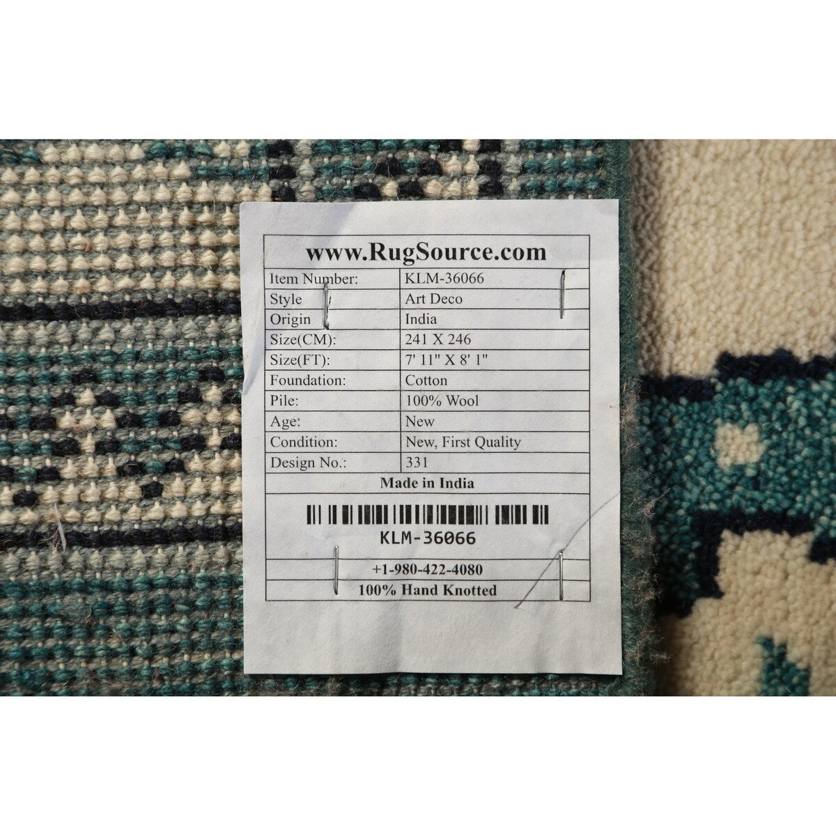 Art Deco Oriental Square Rug Handmade Wool Carpet - 8'1" x 7'11"