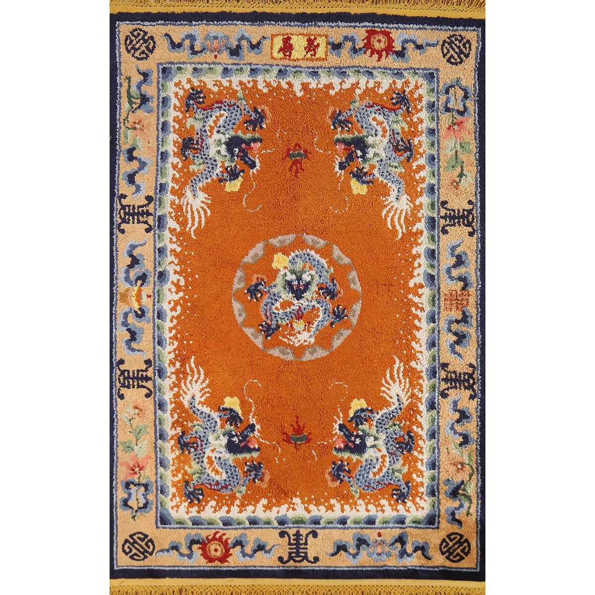 Art Deco Vegetable Dye Chinese Vintage Area Rug Handmade Silk Carpet - 4'0"x 6'2"