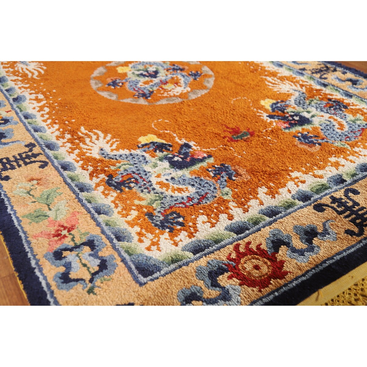 Art Deco Vegetable Dye Chinese Vintage Area Rug Handmade Silk Carpet - 4'0"x 6'2"