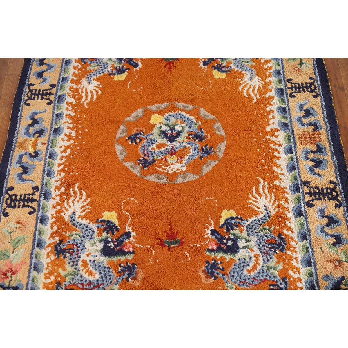 Art Deco Vegetable Dye Chinese Vintage Area Rug Handmade Silk Carpet - 4'0"x 6'2"