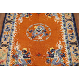 Art Deco Vegetable Dye Chinese Vintage Area Rug Handmade Silk Carpet - 4'0"x 6'2"