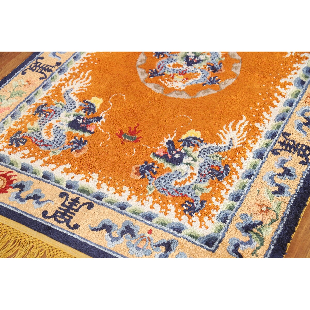 Art Deco Vegetable Dye Chinese Vintage Area Rug Handmade Silk Carpet - 4'0"x 6'2"