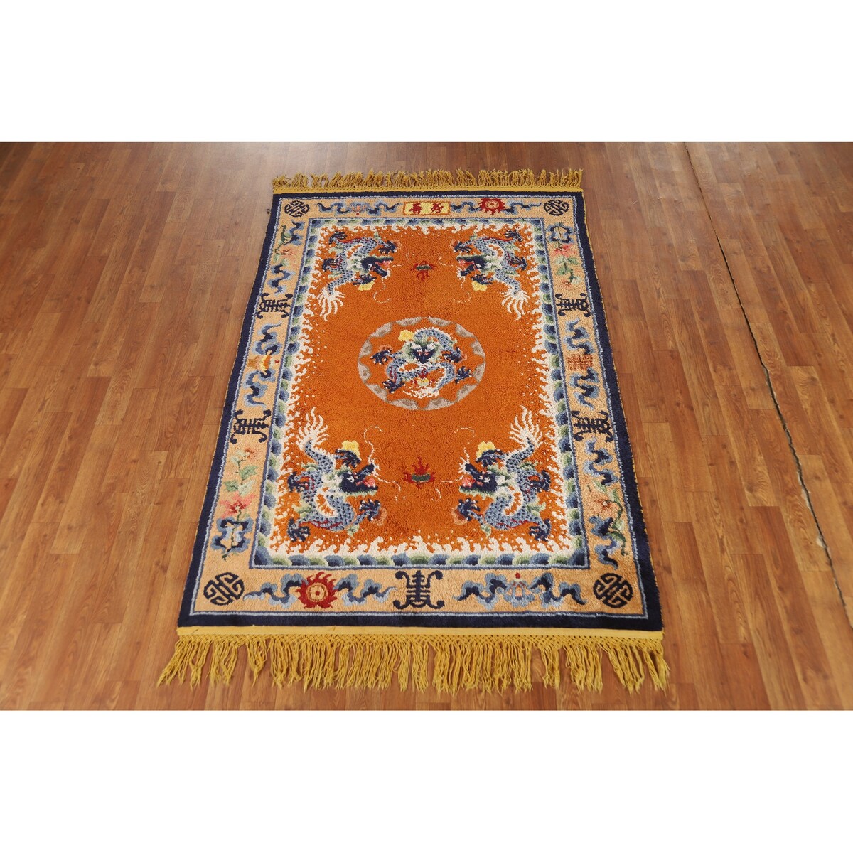 Art Deco Vegetable Dye Chinese Vintage Area Rug Handmade Silk Carpet - 4'0"x 6'2"