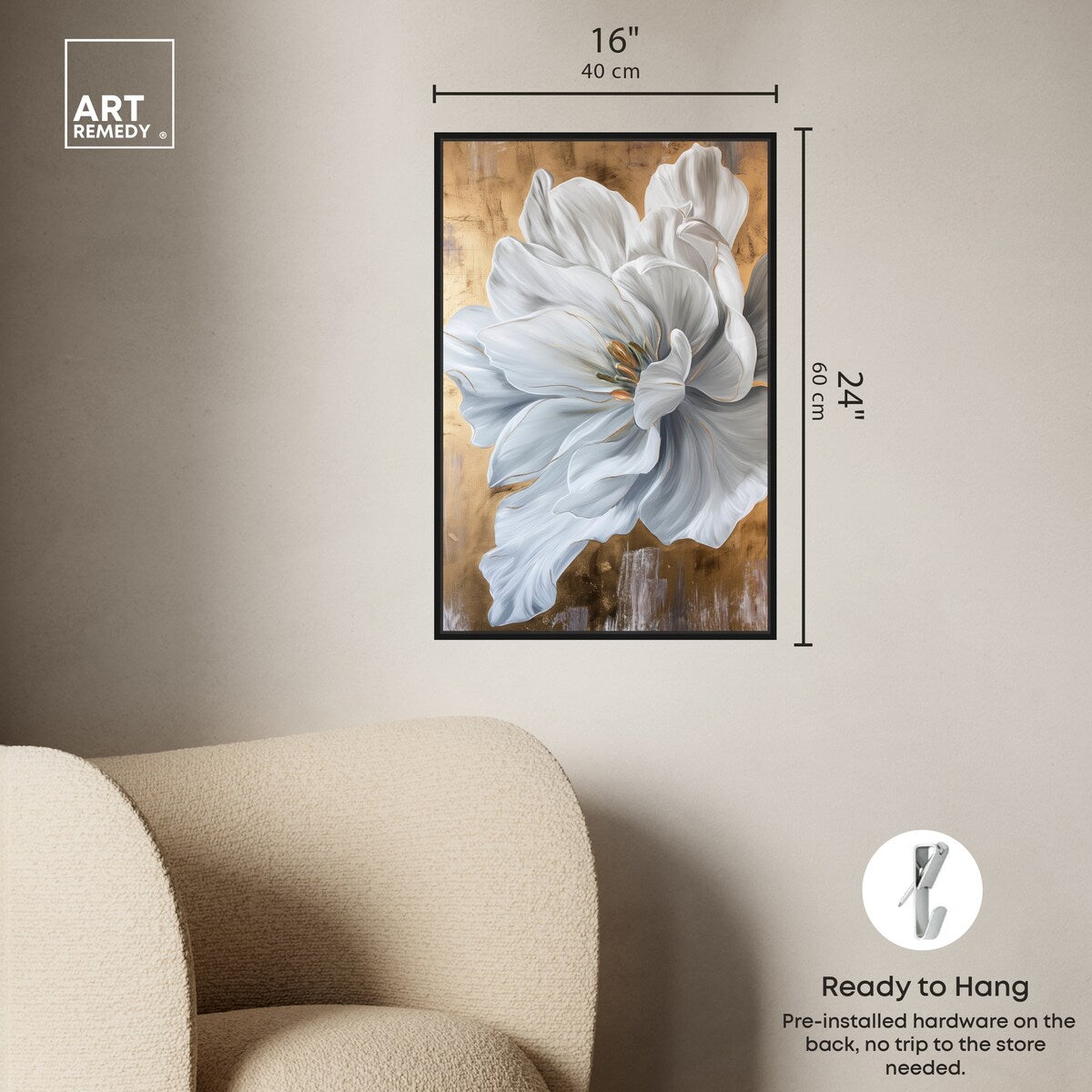 Art Remedy Bloom White Petals Framed Floral Fine 1 Piece Canvas Wall Art