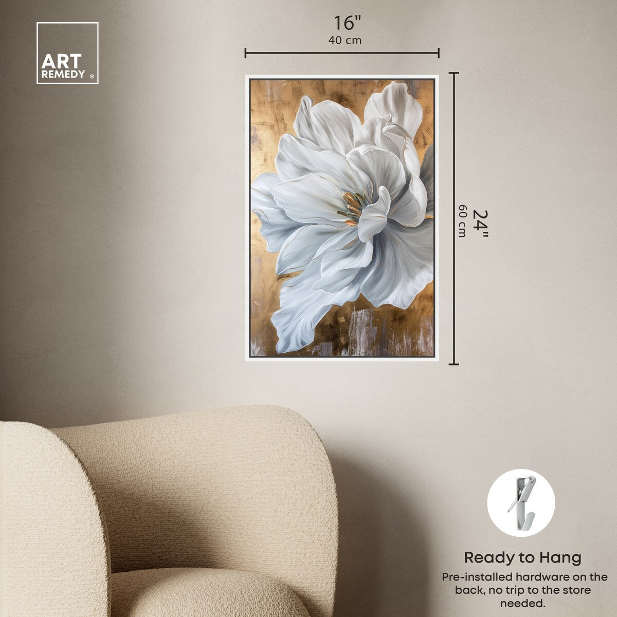 Art Remedy Bloom White Petals Framed Floral Fine 1 Piece Canvas Wall Art
