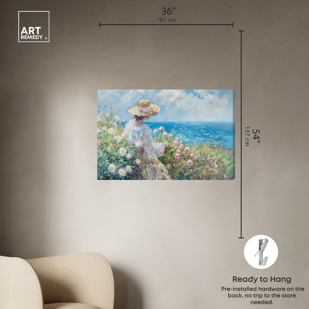 Art Remedy Gentle Sea Gallery Wrapped Impressionism 1 Piece Canvas Wall Art /Monet And Van Gogh Inspired Art