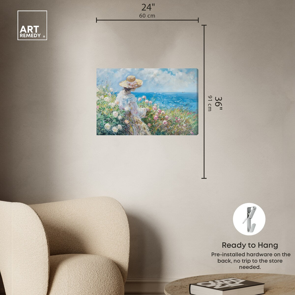 Art Remedy Gentle Sea Gallery Wrapped Impressionism 1 Piece Canvas Wall Art /Monet And Van Gogh Inspired Art