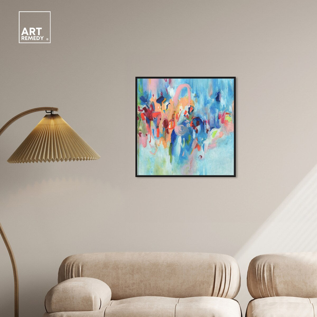 Art Remedy New Sky Framed Blue Abstract 1 Piece Canvas Wall Art