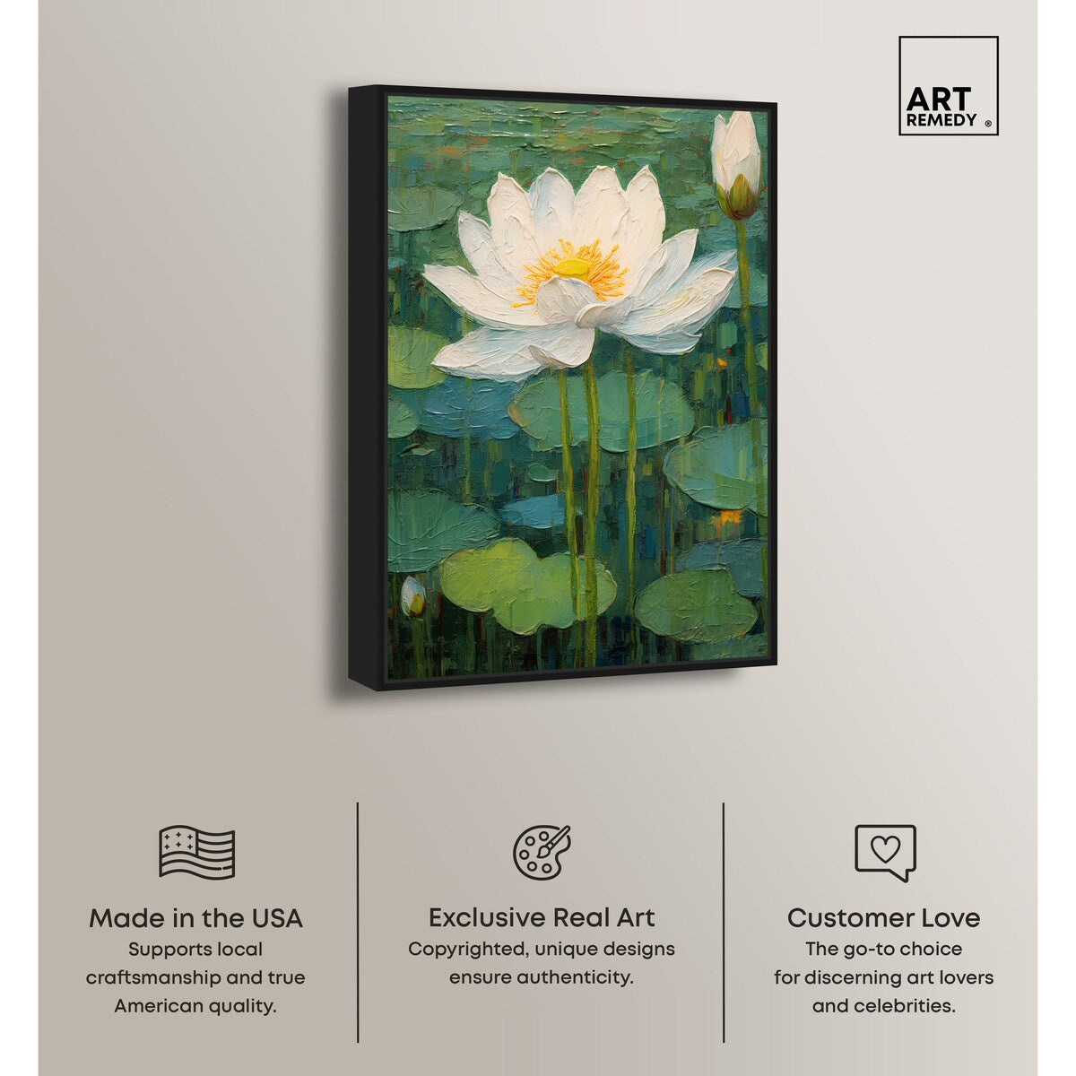 Art Remedy This Is My Waterlily Framed Impressionism 1 Piece Canvas Wall Art /Monet And Van Gogh Inspired Art
