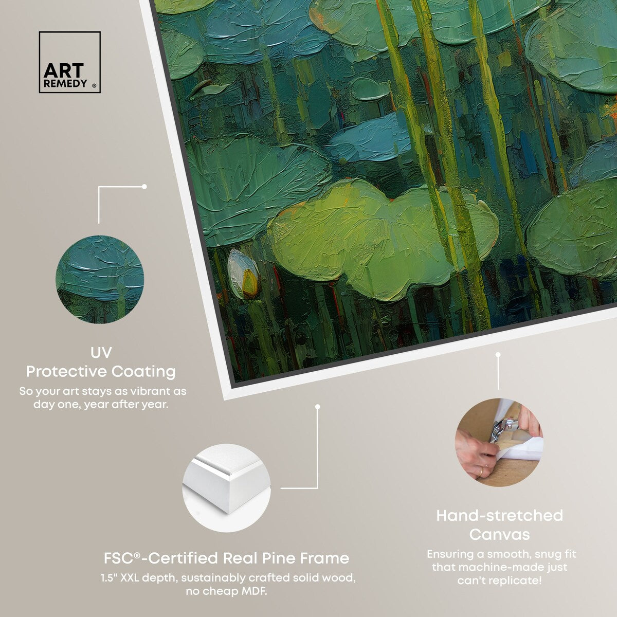 Art Remedy This Is My Waterlily Framed Impressionism 1 Piece Canvas Wall Art /Monet And Van Gogh Inspired Art