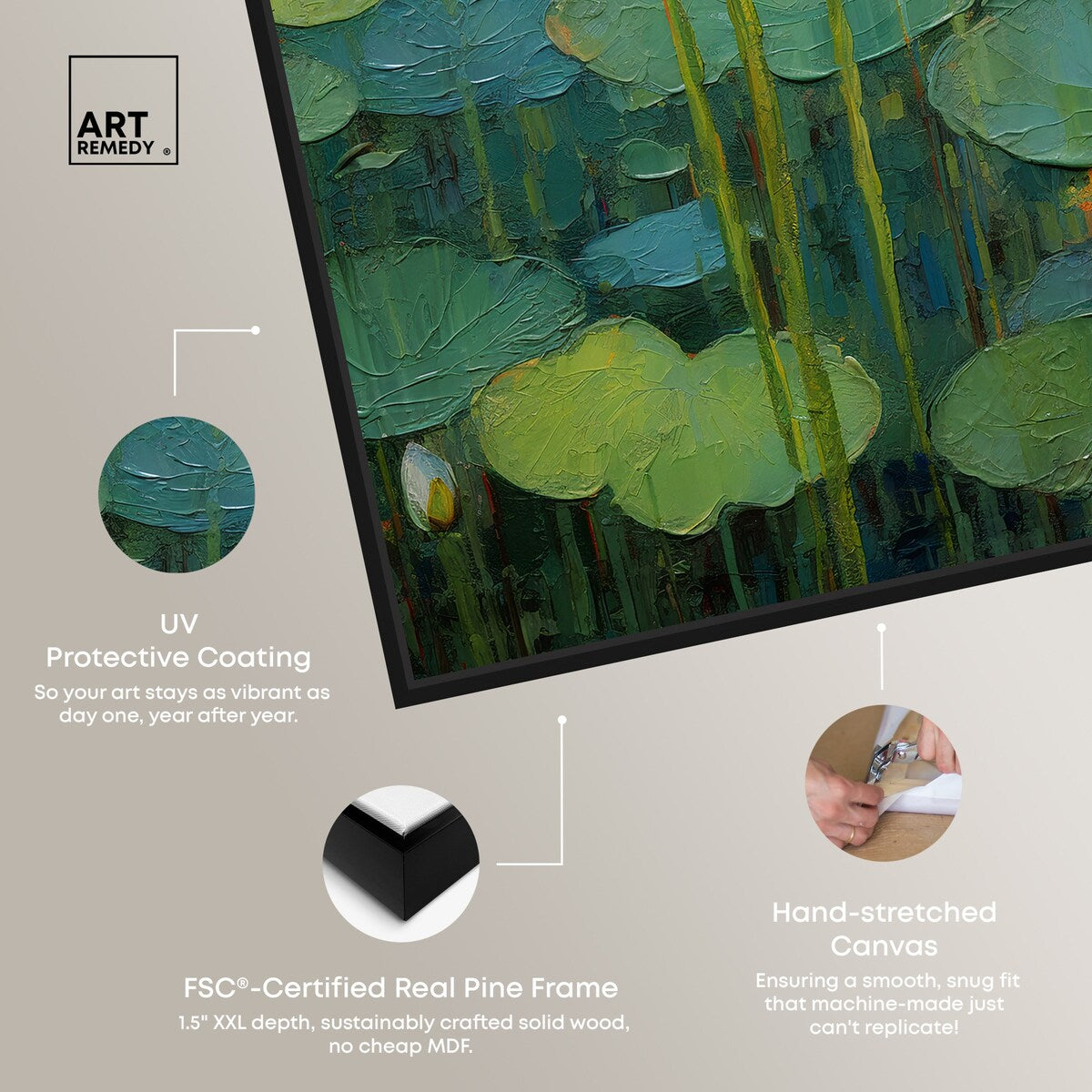 Art Remedy This Is My Waterlily Framed Impressionism 1 Piece Canvas Wall Art /Monet And Van Gogh Inspired Art