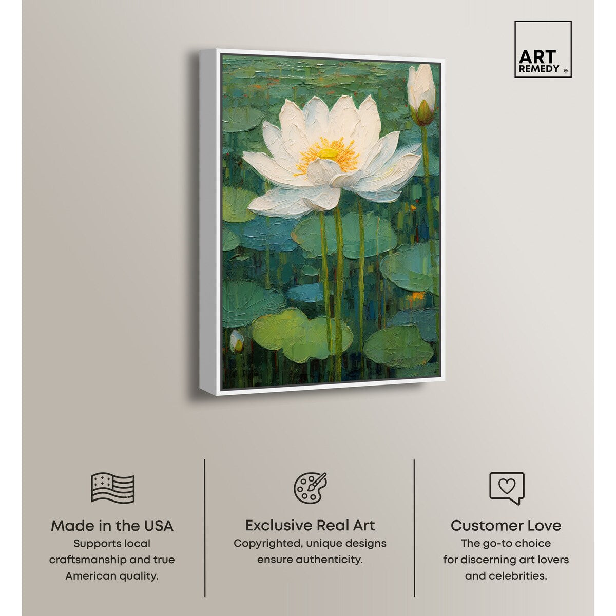 Art Remedy This Is My Waterlily Framed Impressionism 1 Piece Canvas Wall Art /Monet And Van Gogh Inspired Art