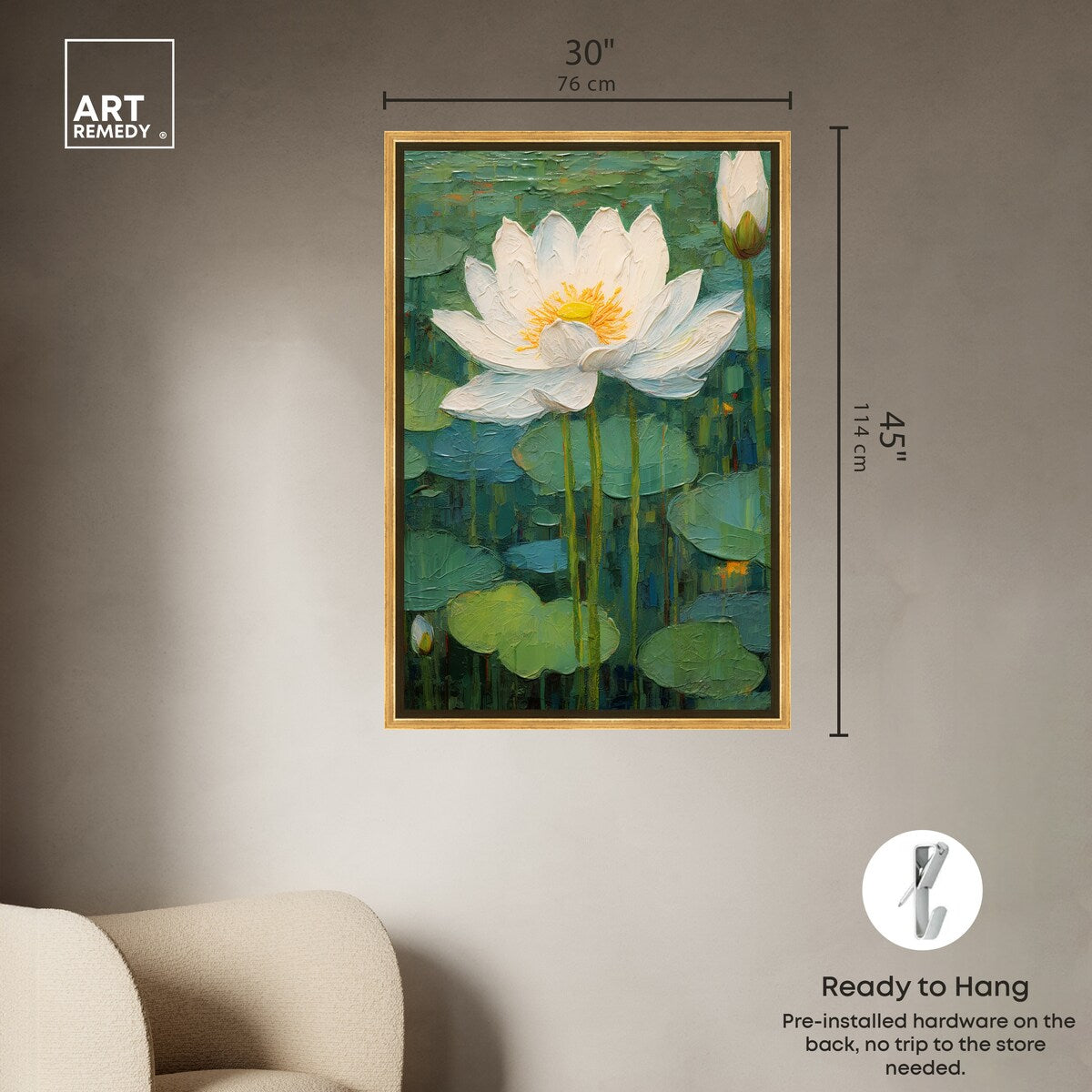 Art Remedy This Is My Waterlily Framed Impressionism 1 Piece Canvas Wall Art /Monet And Van Gogh Inspired Art