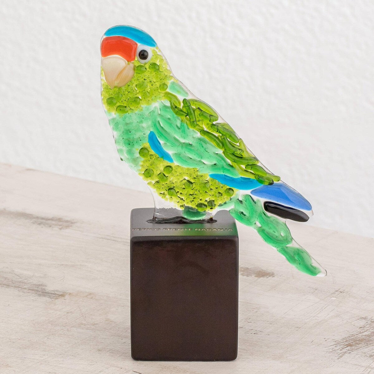 Art glass sculpture, 'Orange-Face Parakeet'