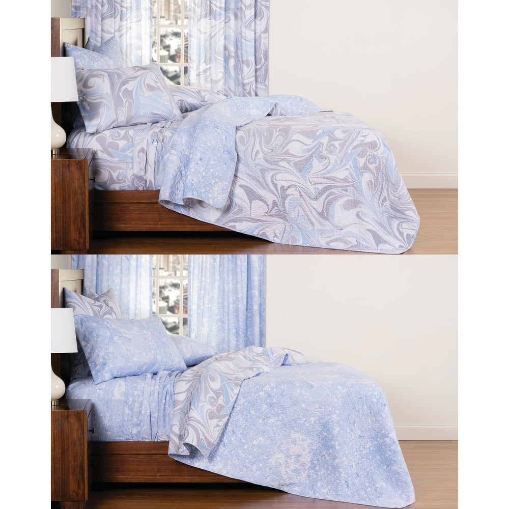 The Art of Marbling Quicksilver/ Blue Ice Reversible Luxury Quilt